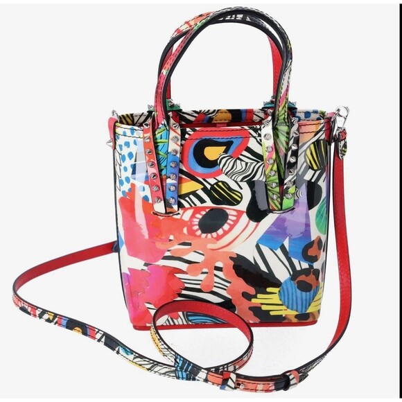 Christian Louboutin Cabata N/S Mini‎ Tote Bag White Red Multi Patent Leather - Picture 5 of 7